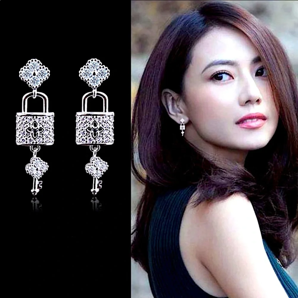 STERLING SILVER BLOSSOM LOCK KEY EARRINGS - Picture 5 of 11